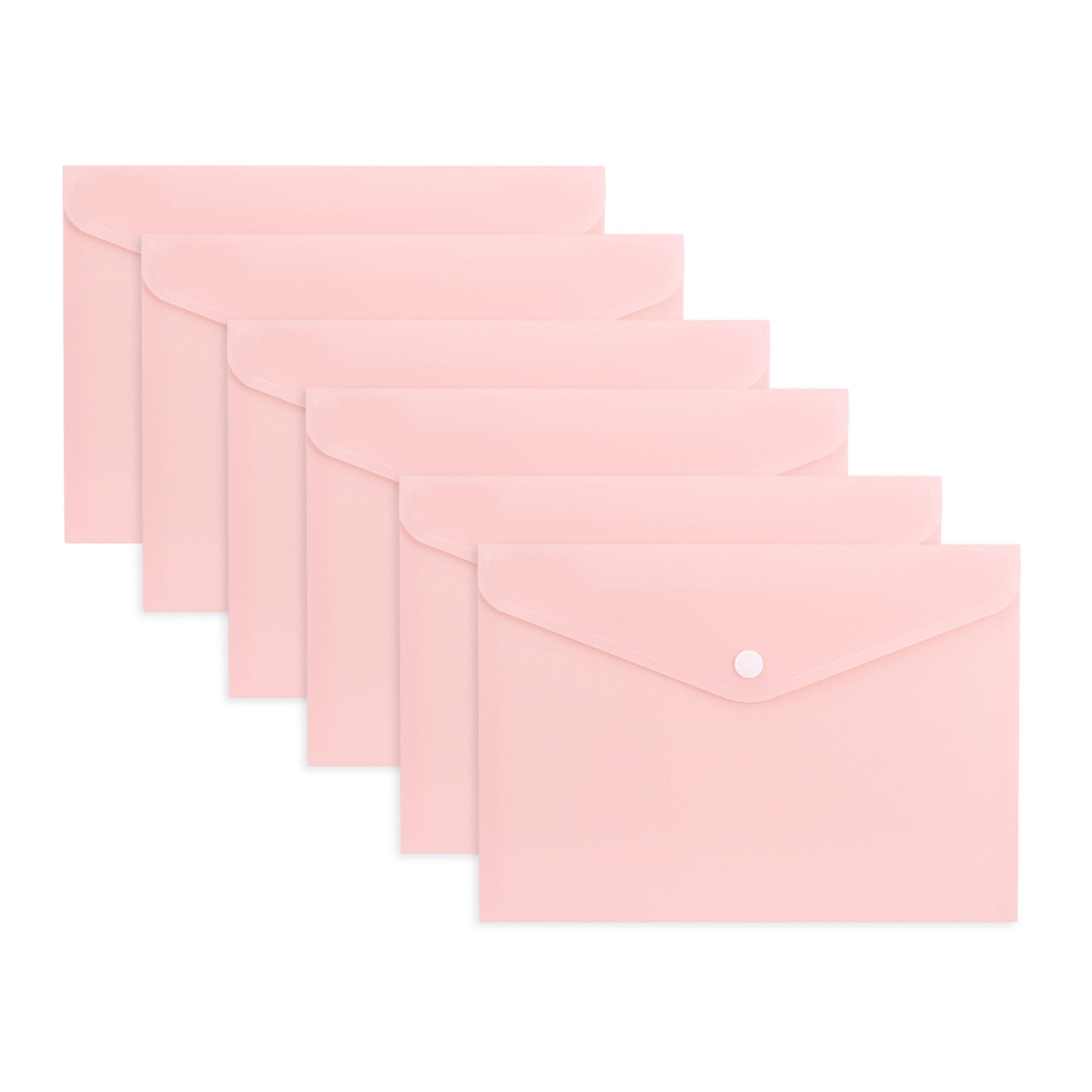 Pack of 24 A4 Light Pastel Pink Soft Touch Plastic Document Wallets with Button Closure