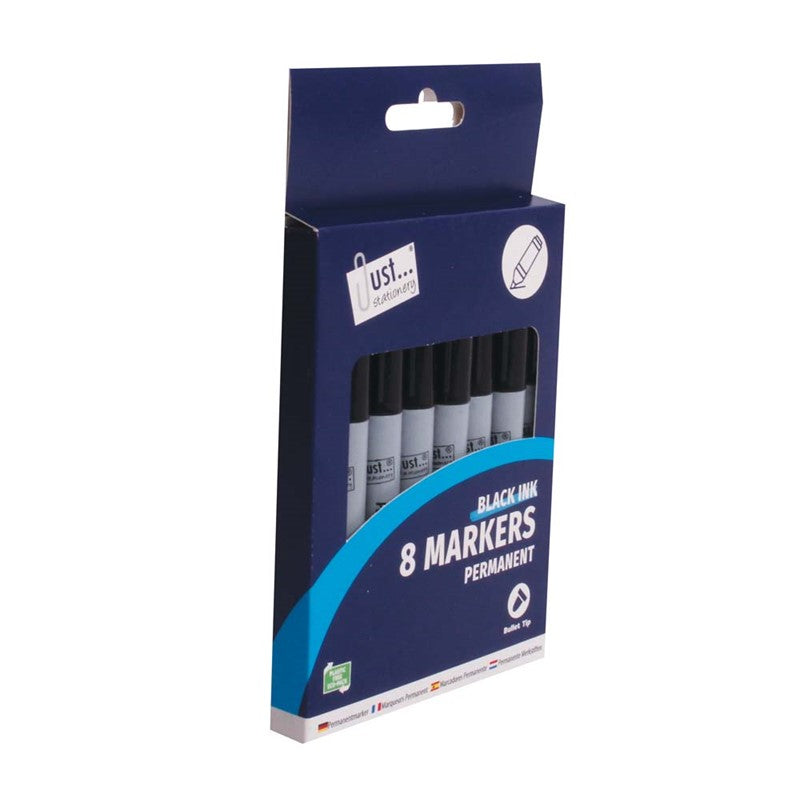 Pack of 8 Black Bullet Tip Permanent Markers