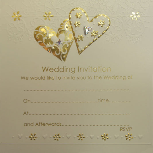 Pack of 10 Jean Barrington Wedding Invitations - Two Hearts/Cream