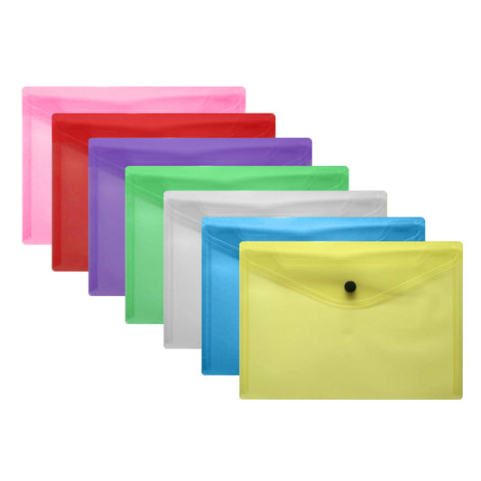 Pack of 100 A4 Assorted Colour Plastic Document Wallets Stud Button Closure Folders