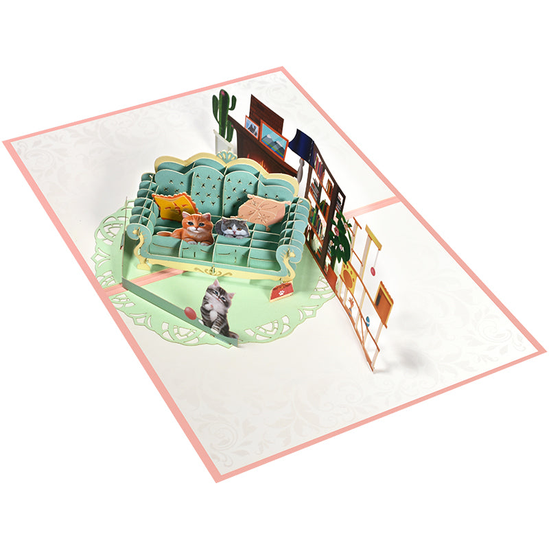 Cat Design Party 3D Pop Up Greeting Card