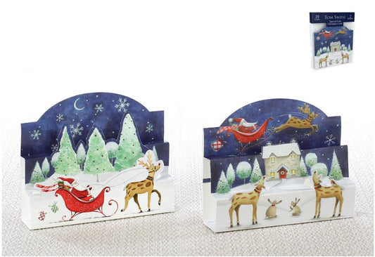 Pack of 10 Special Fold Village Design Christmas Cards