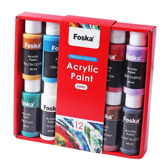 Pack of 12 Assorted Colour 60ml Acrylic Colour Paint Pots
