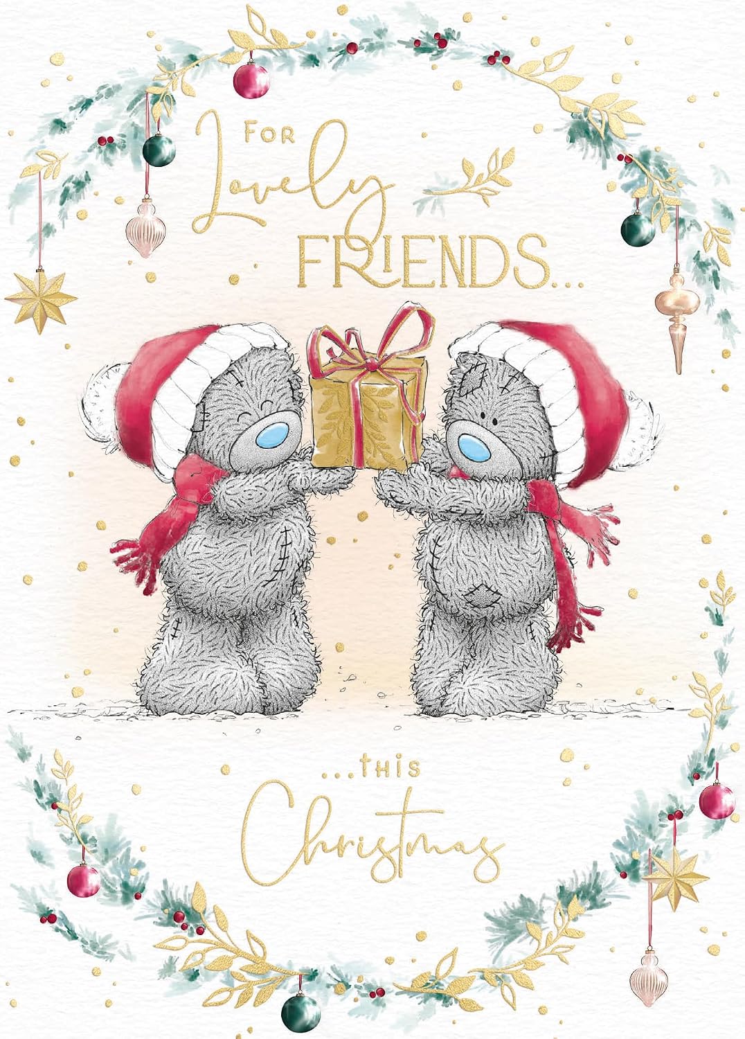 Bears Holding A Gift Lovely Friends Christmas Card