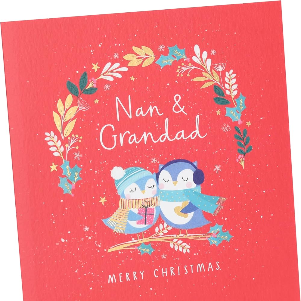 Owls in Wreath Nan & Grandad Christmas Card