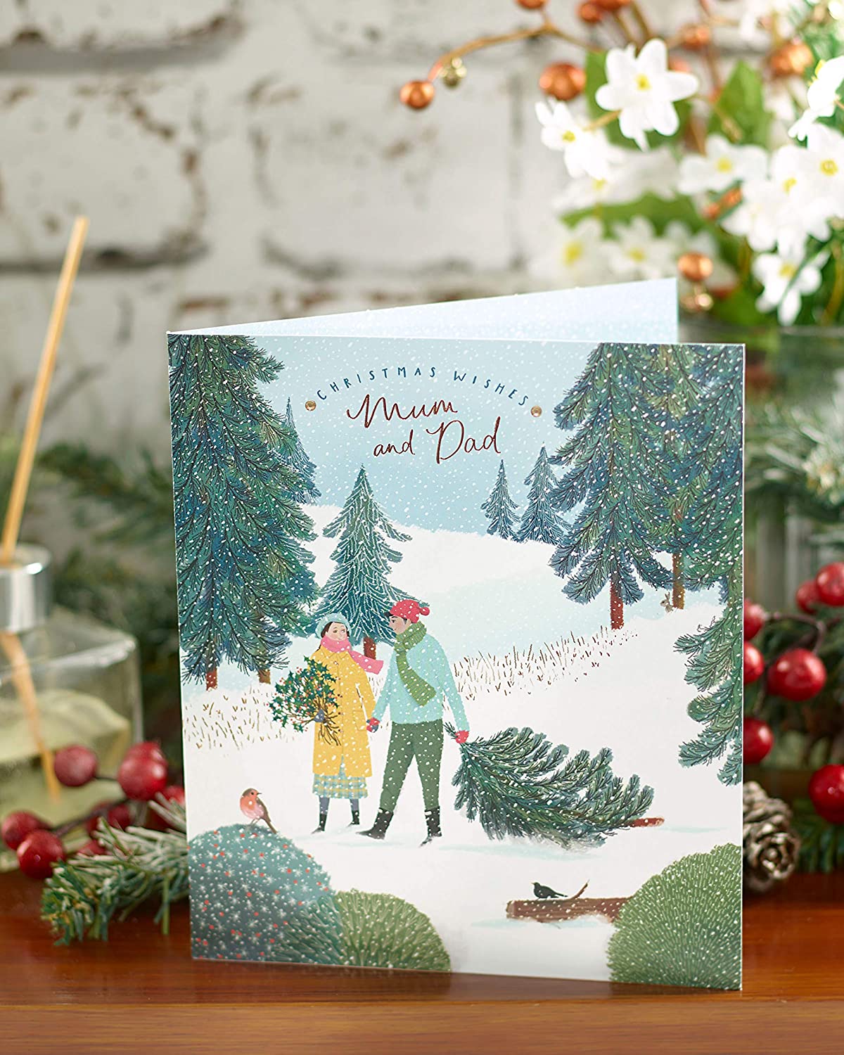 Mum and Dad Christmas Card Beautiful Festive Scenery Design 