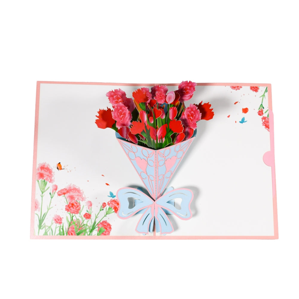 Carnation Charm 3D Pop-Up Floral Greeting Card - Mother's Day Anniversary Birthday