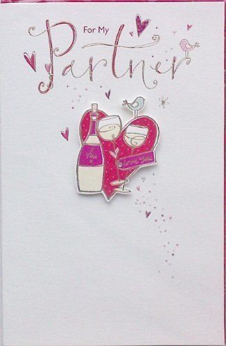 For My Partner Wine & Heart Design Foil Finished Valentine's Day Card