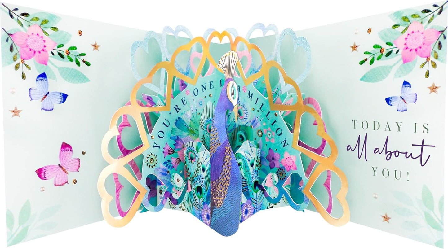 Blue Beauty Peacock 3D Pop Up Birthday Card