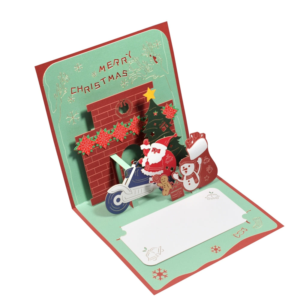 Santa on a Motorcycle Festive 3D Pop Up Christmas Card