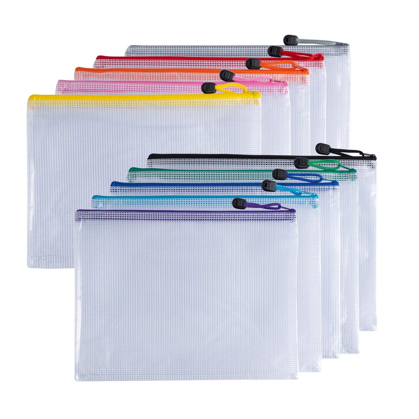 Pack of 10 A5 Assorted PVC Mesh Coloured Zip Bags