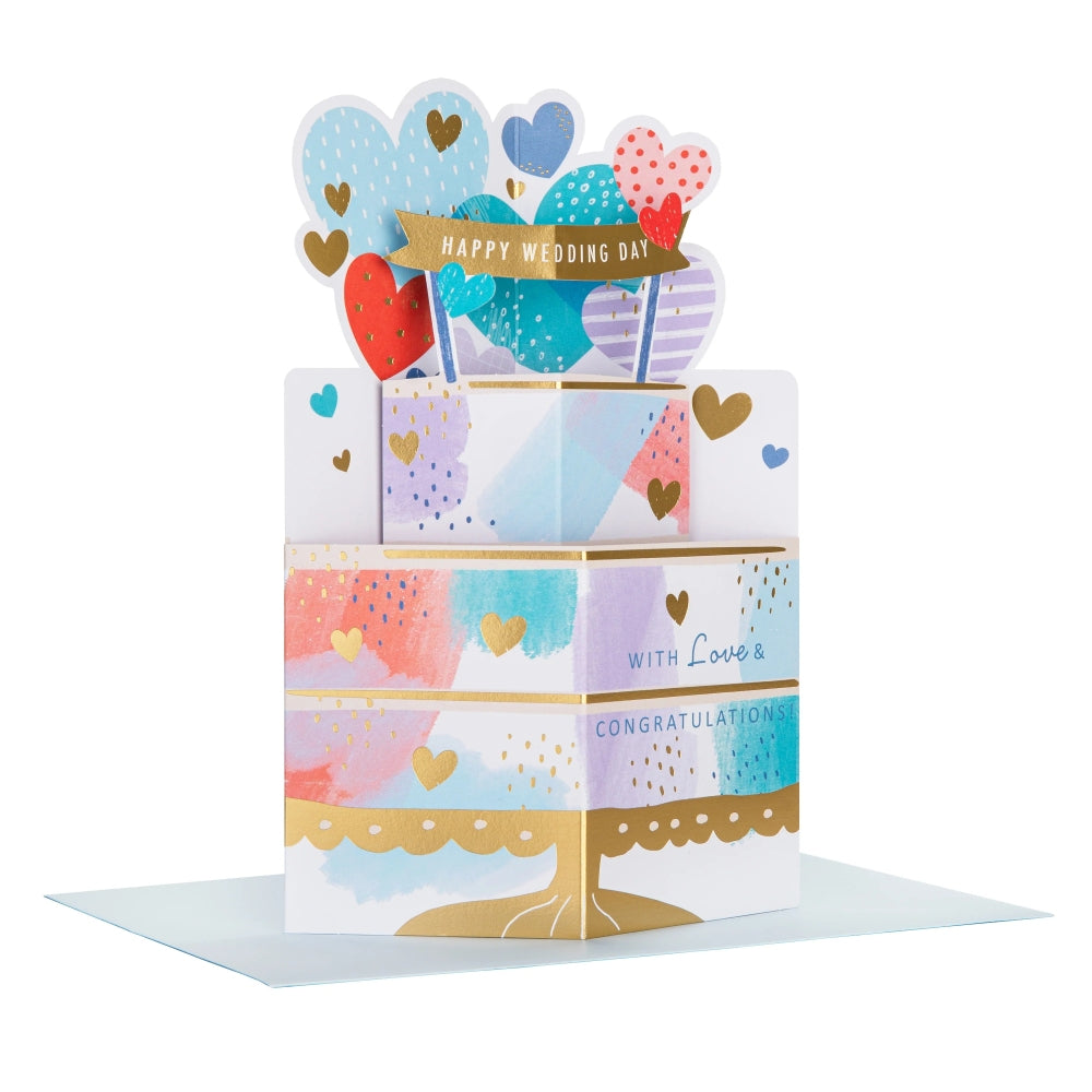 3D Pop-Up Colourful Cake Design Wedding Card