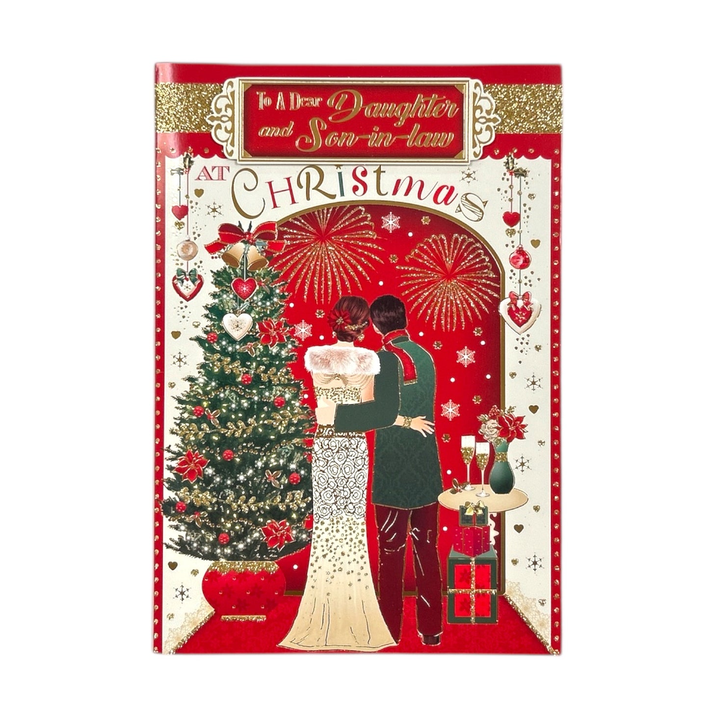 To Daughter and Son In Law Beautiful Couple Enjoying Fireworks Design Christmas Card