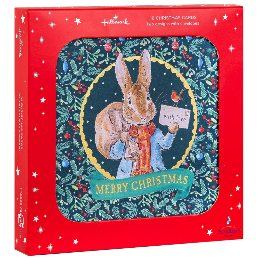 Peter Rabbit Beatrix Potter Pack of 16, 2 Designs, MultiPack Christmas Cards