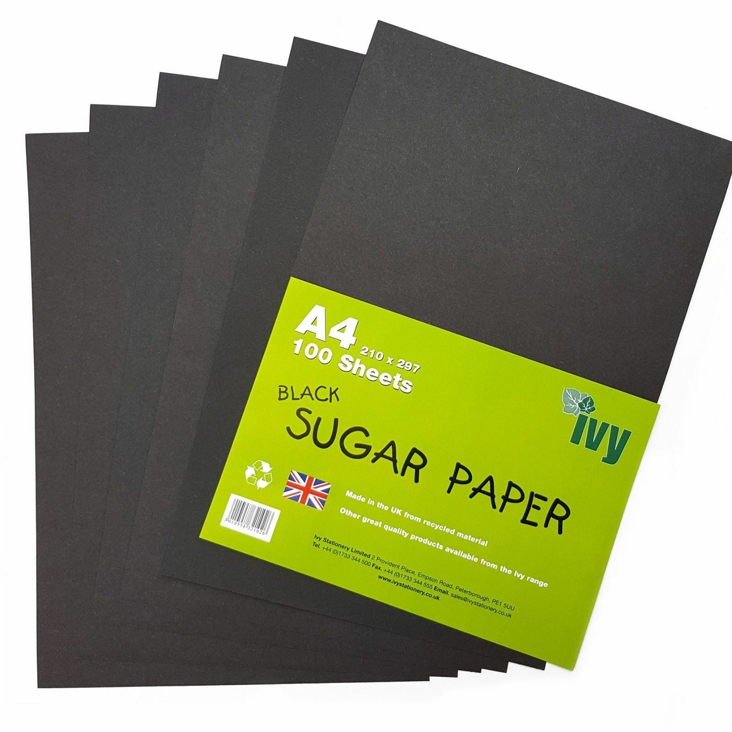 Pack of 100 A4 Recycled Black Sugar Paper Art Sheets by Ivy 100gsm