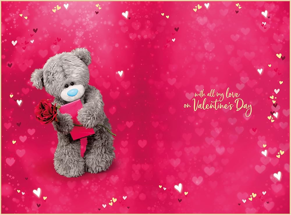 Bear Holding Rose And Envelope Girlfriend Keepsake 3D Valentine's Day Card