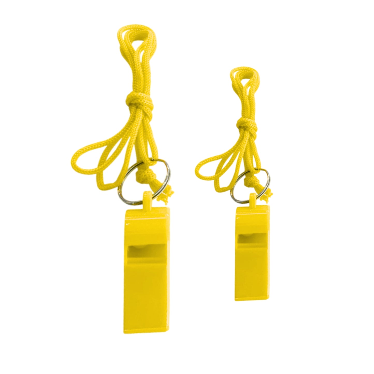 Pack of 15 Yellow Plastic Whistles with Lanyard Neck Cord