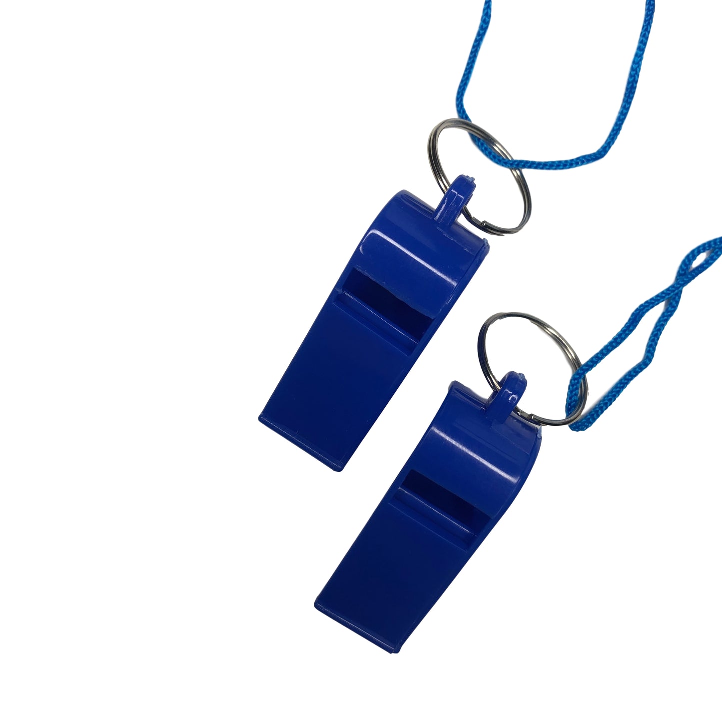Pack of 50 Blue Plastic Whistles with Lanyard Neck Cord