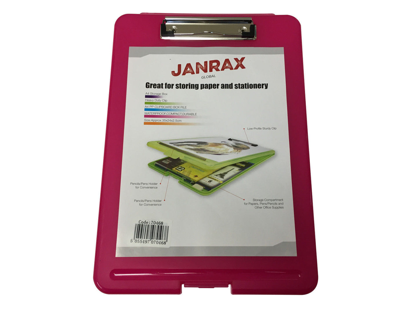 Pack of 2 A4 Pink Clipboard Box Files - Storage Filing Case