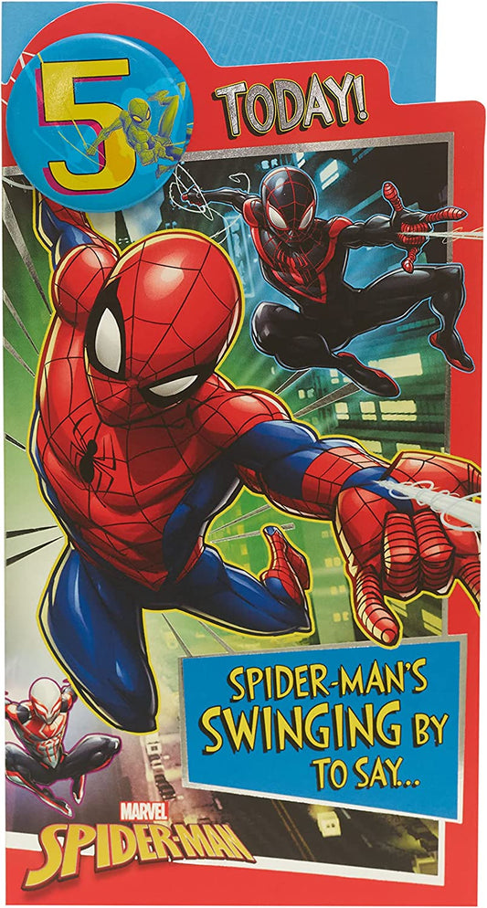 Marvel Spider Man 5th Birthday Card with Badge
