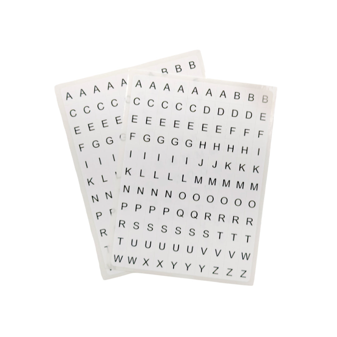 Pack of 220 White on Black 8x10mm A-Z Letters Self-Adhesive Labels