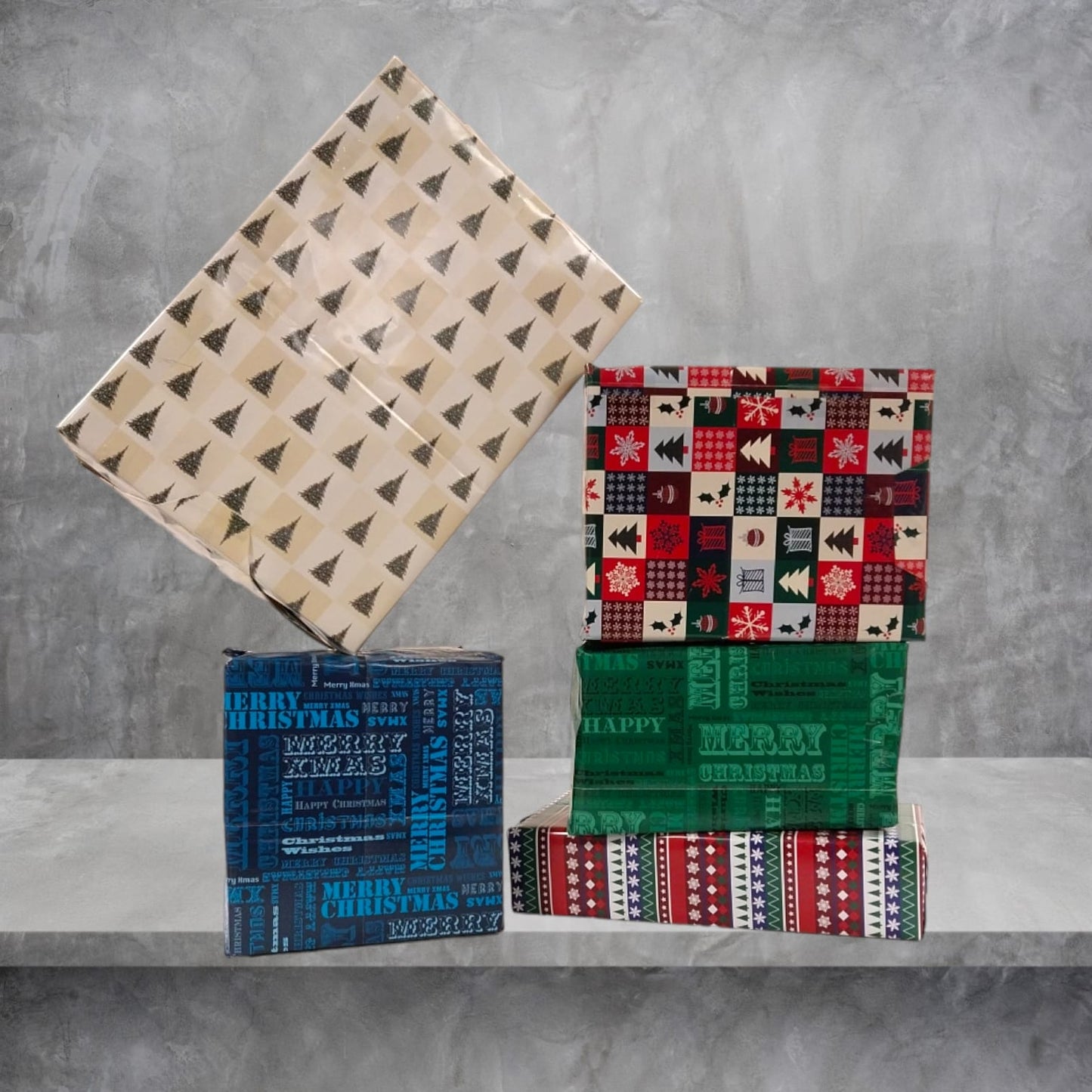 10 Sheet of Mix Designer' Soft touch Foiled Christmas wrapping paper