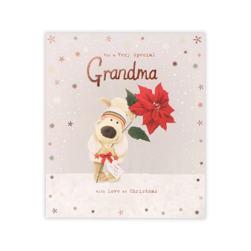 For Grandma Boofle Holding a Big Poinsetta Design Christmas Card