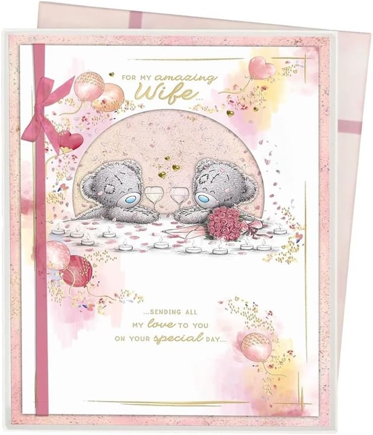 Bears with Wine Glasses Wife Birthday Boxed Handmade Card