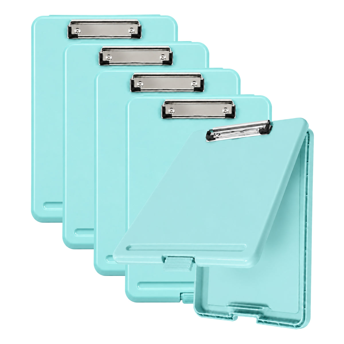 Pack of 5 A4 Pastel Blue Plastic Clipboard Box File - Storage Filing Case