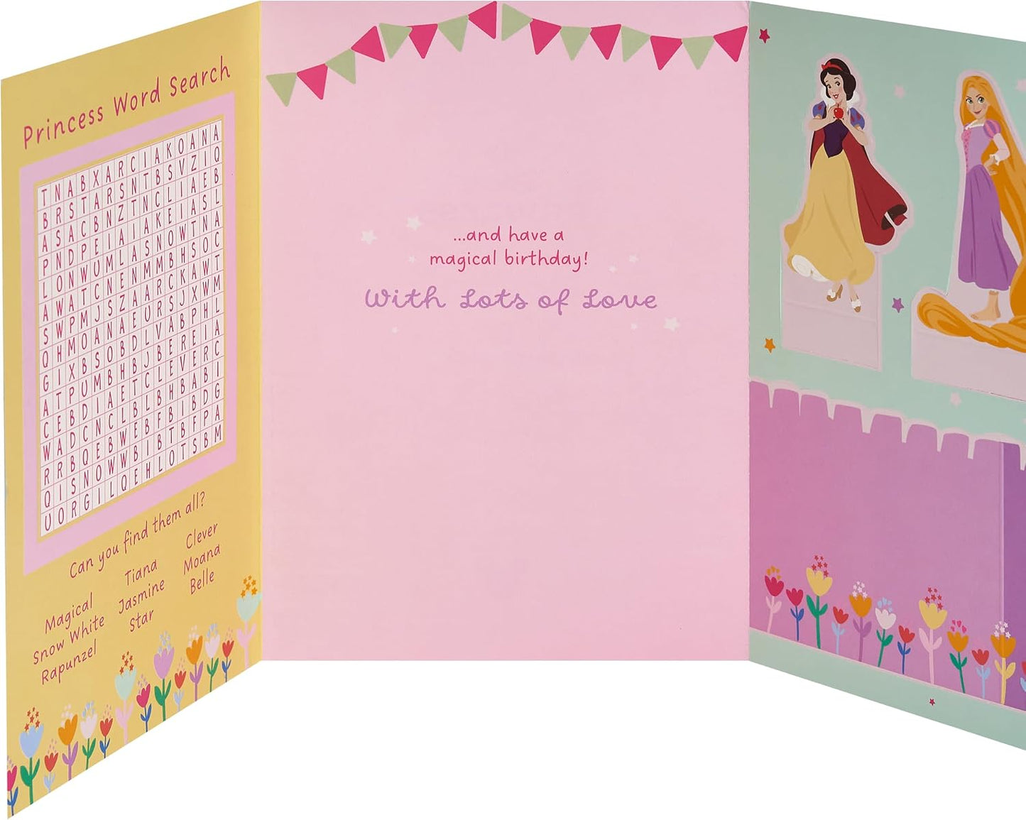 Princesses Design Daughter 3 Fold Birthday Card with Activity Inside