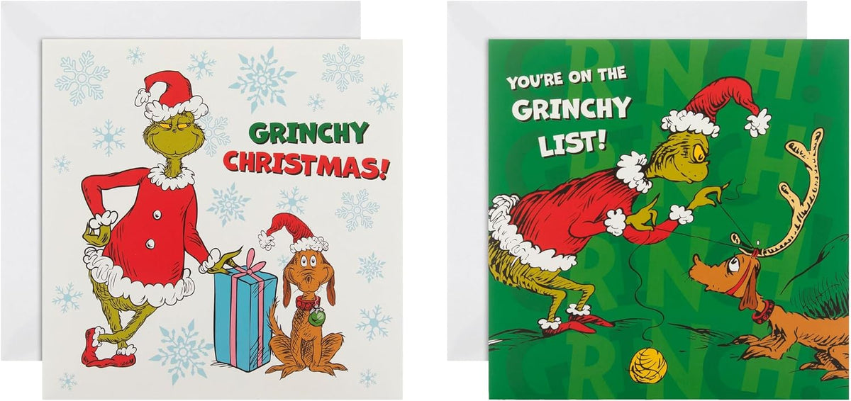 Dr. Seuss The Grinch Pack of 10 in 2 Fun Designs Christmas Cards