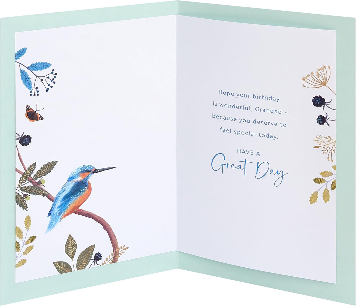 Kingfisher, Butterfly, River Design Grandad Birthday Card