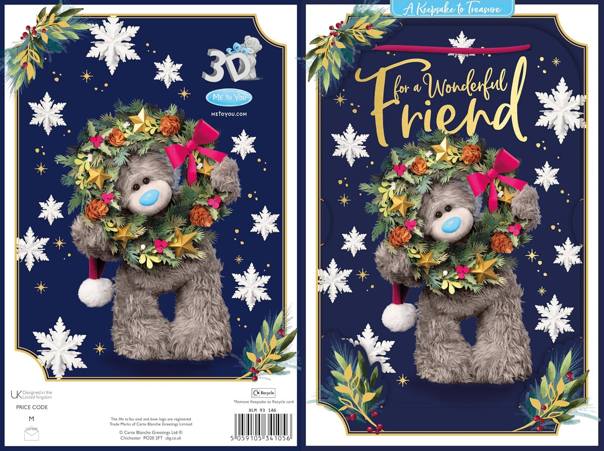 Bear Holding A Wreath Friend 3D Christmas Keepsake Card