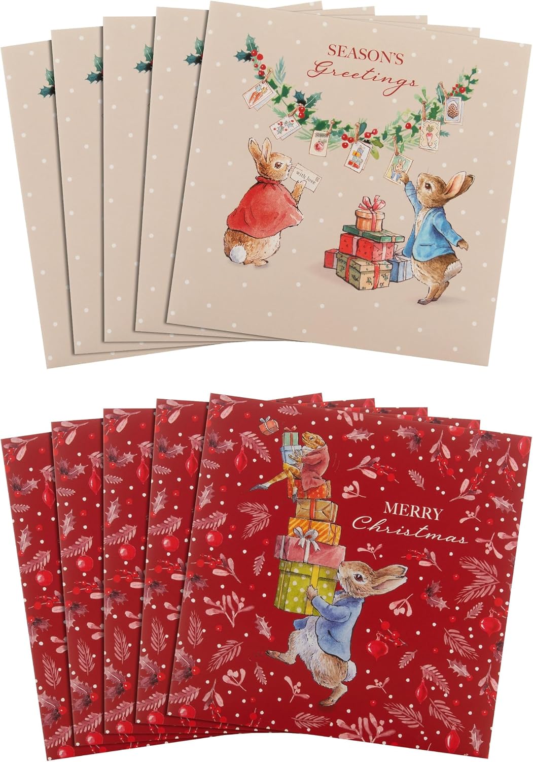 Peter Rabbit Pack of 10 in 2 Cute Designs Christmas Cards