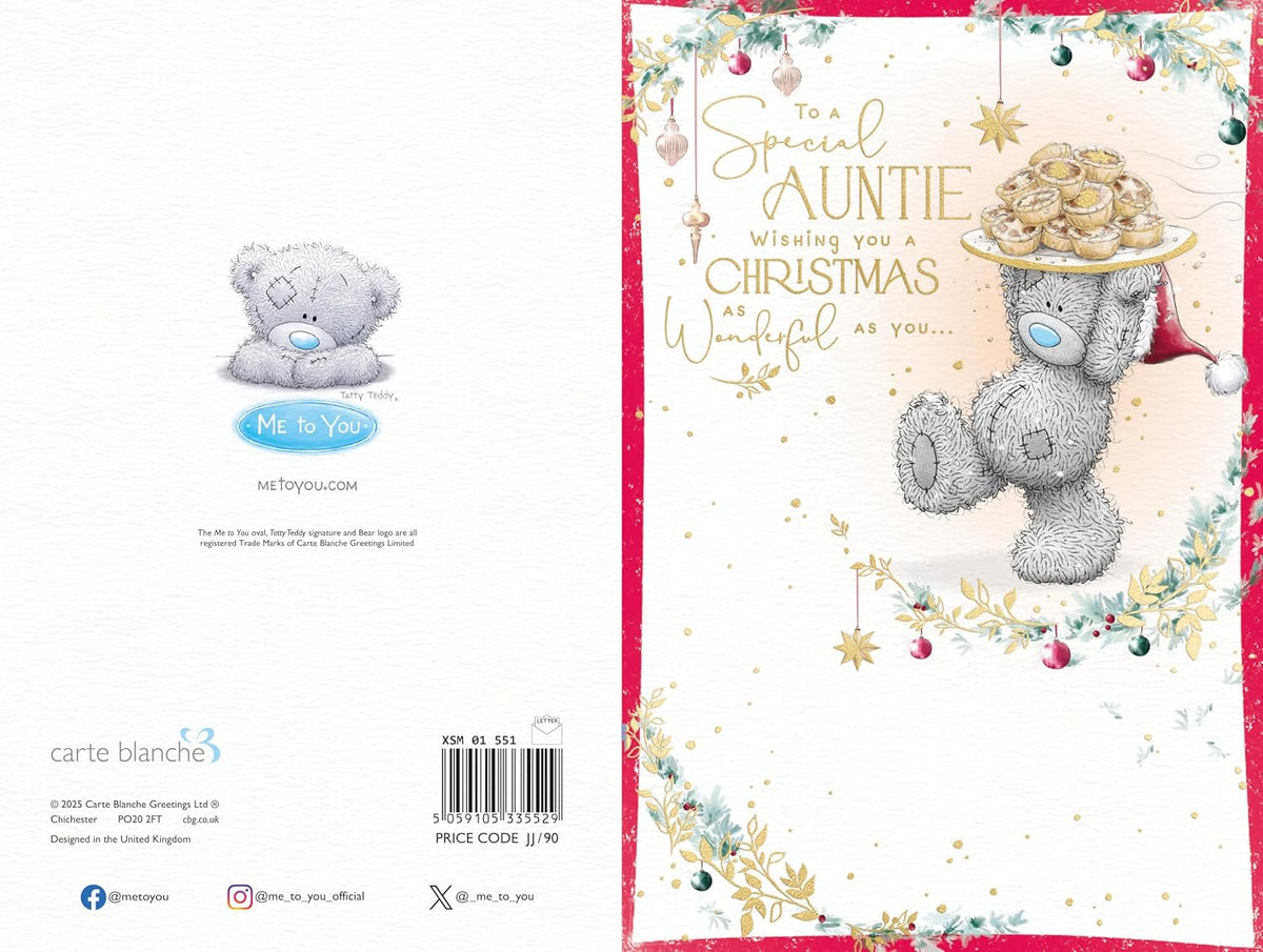 Bear With Plate Of Mince Pies Special Auntie Christmas Card
