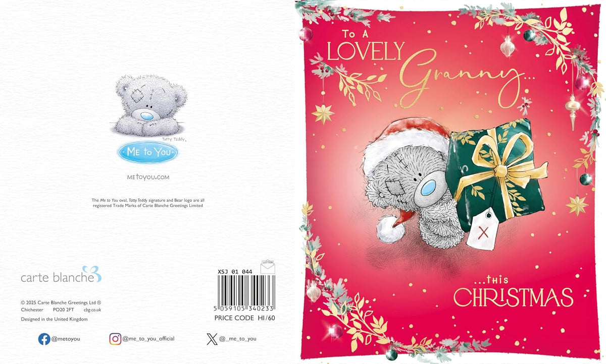 Bear Holding Up Present Granny Christmas Card