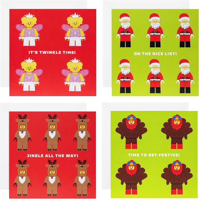 Lego Classroom 20 Cards, 4 Designs Children Multipack Christmas Cards