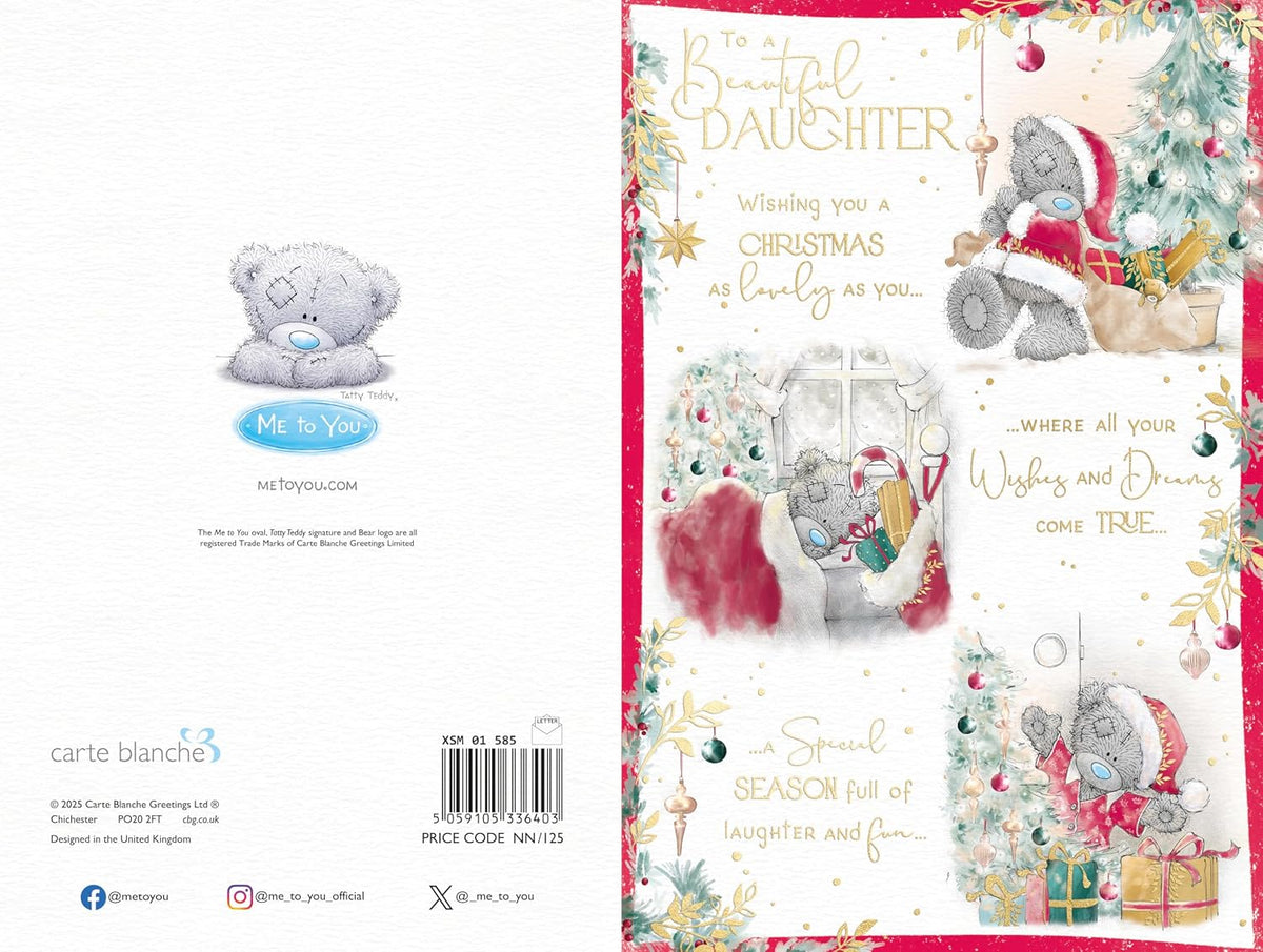 Bear And Presents Beautiful Daughter Christmas Card