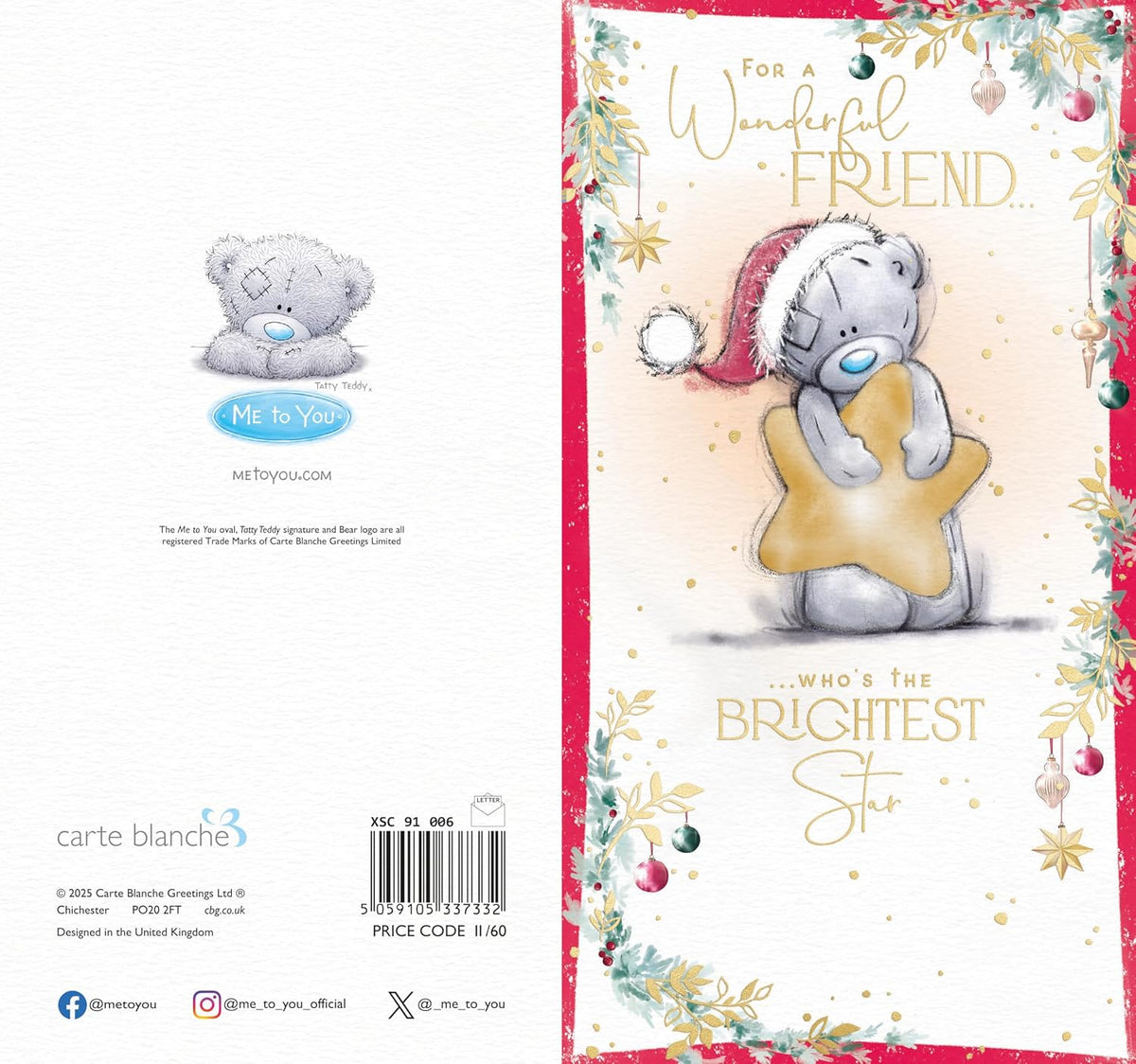 Bear Holding Star Wonderful Friend Christmas Card