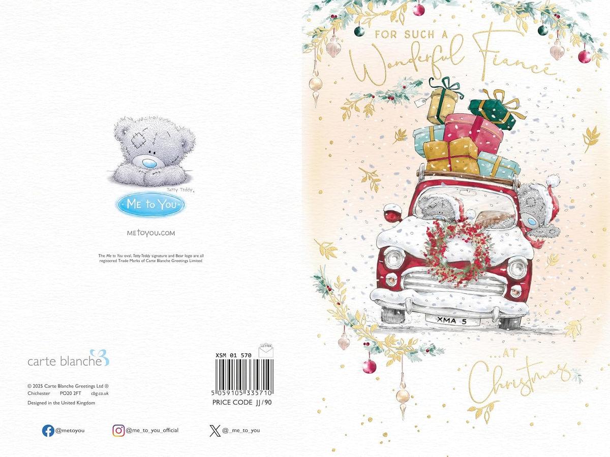 Bears In A Car Wonderful Fiancé Christmas Card