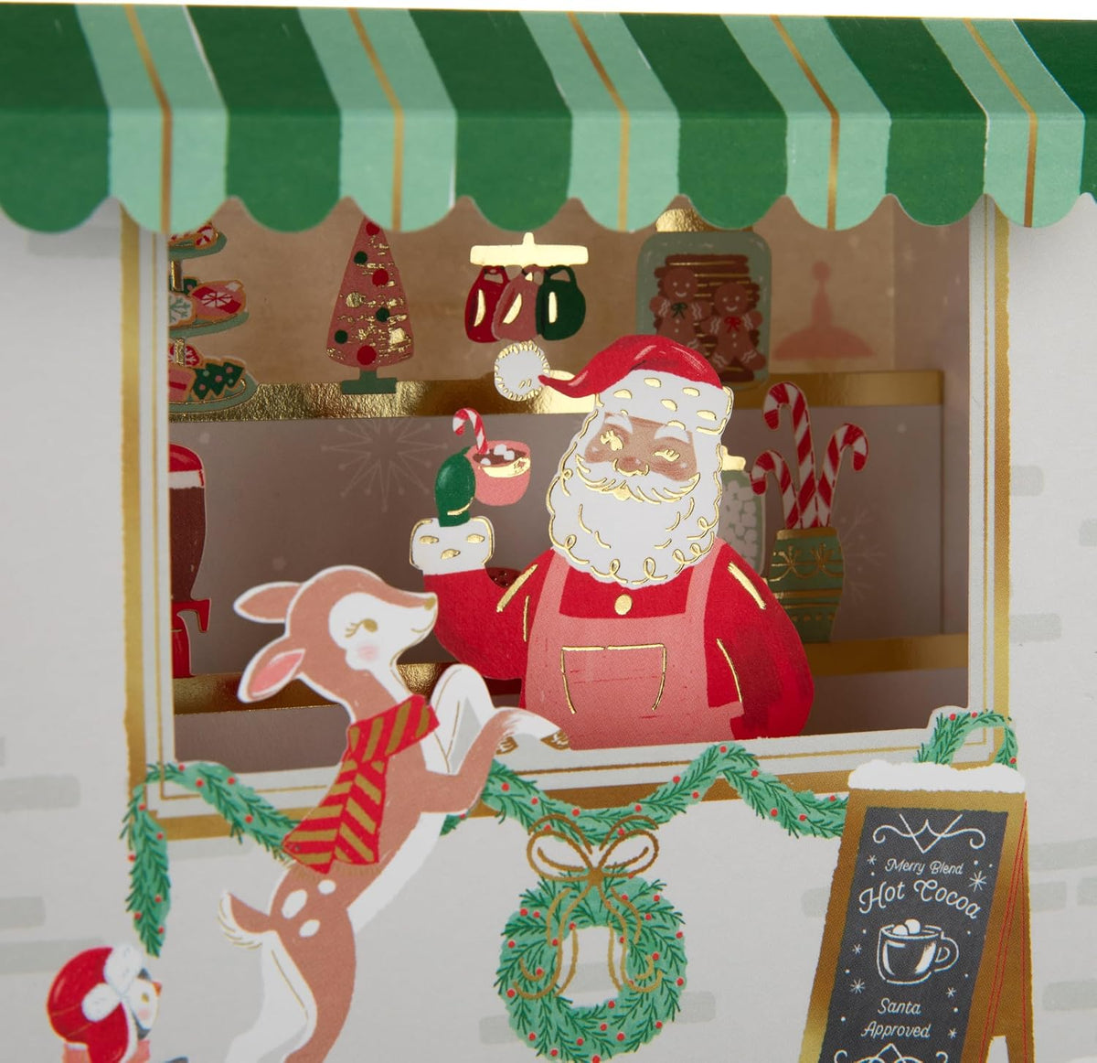 Paper Wonder 3D Pop Up Santa Hot Cocoa Shop Christmas Card
