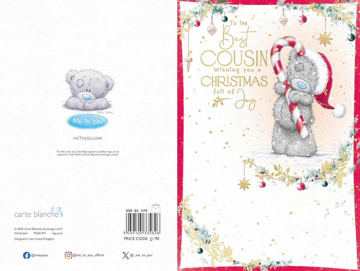 Bear Holding a Candy Cane Cousin Christmas Card