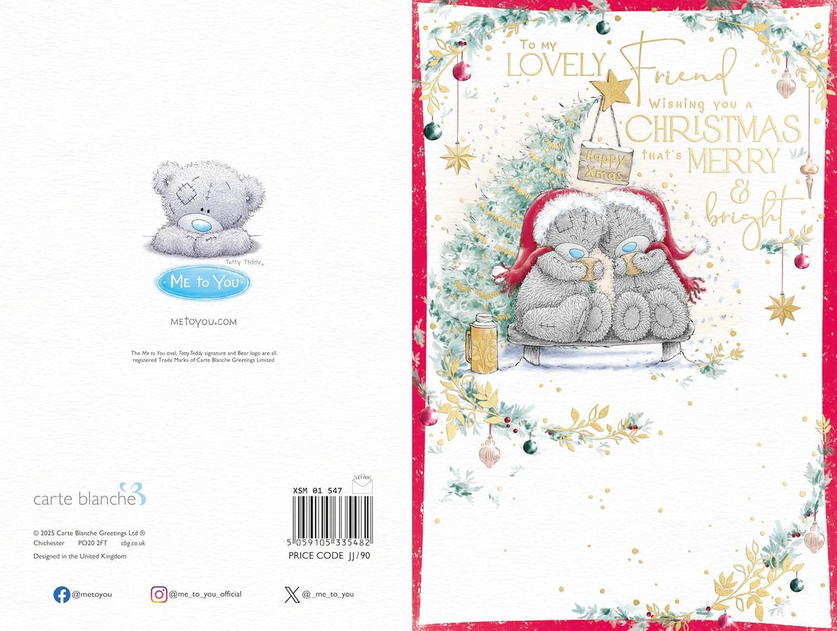 Bears Sat Together Holding Mugs Lovely Friend Christmas Card