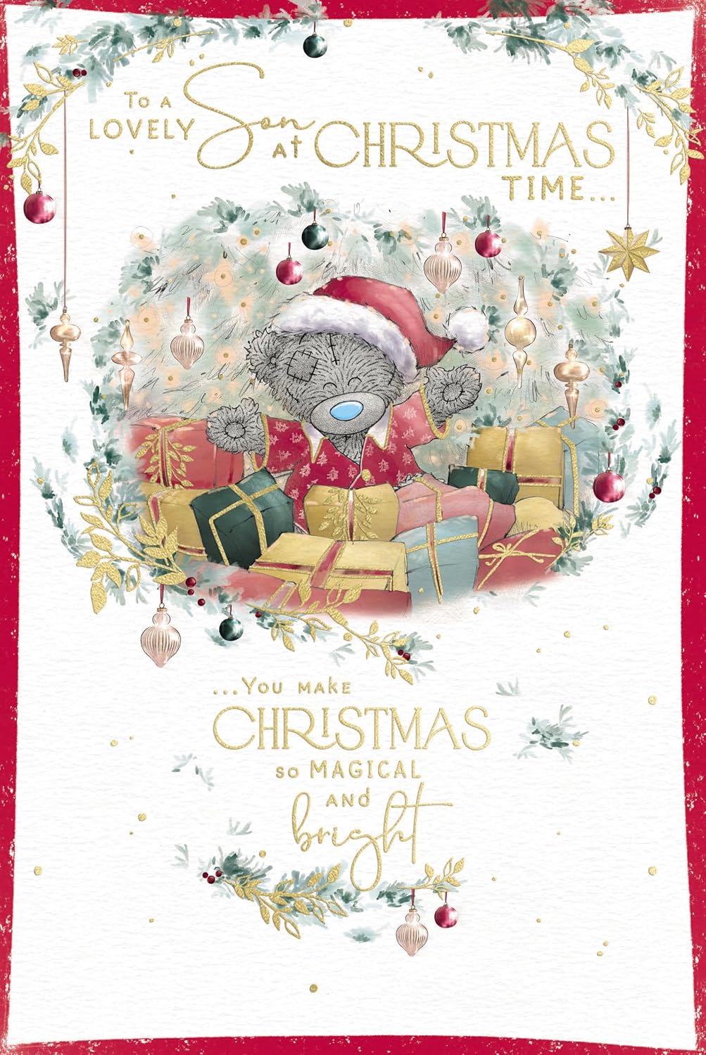 Bear Amidst Lots Of Presents Son Christmas Card