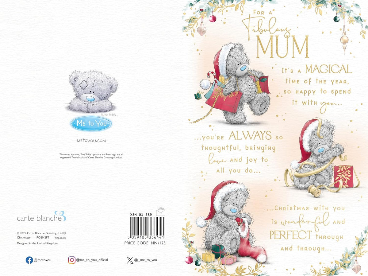 Bear With Shopping Bags Fabulous Mum Christmas Card