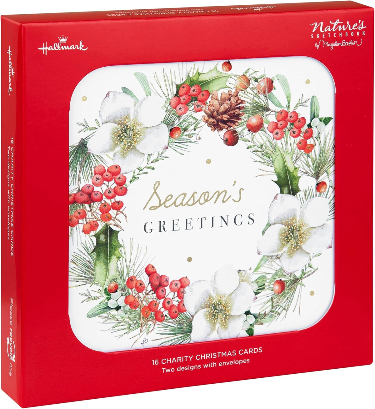 Marjolein Bastin Festive Floral 16 Pack 2 Designs Charity Christmas Cards