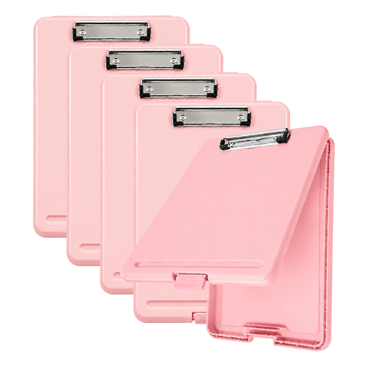 Pack of 5 A4 Pastel Pink Plastic Clipboard Box File - Storage Filing Case