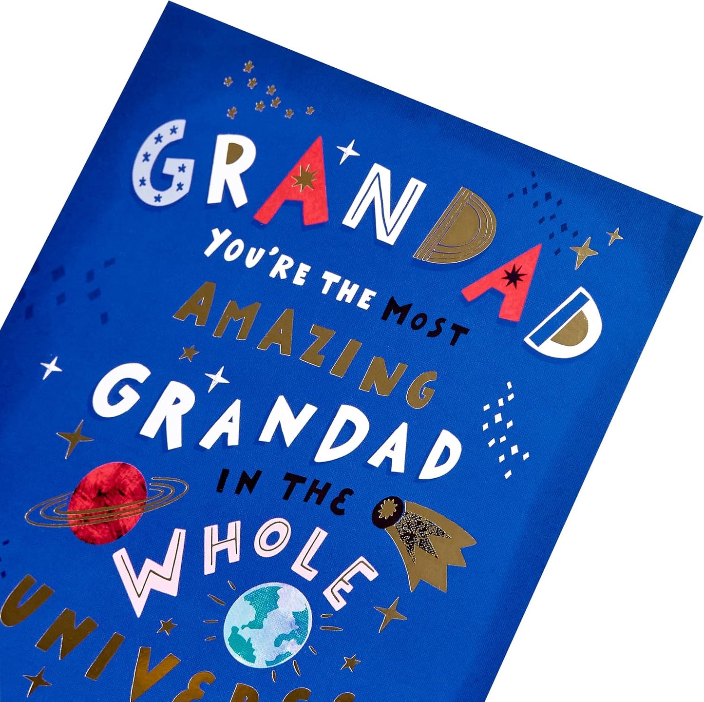 Planets and Lettering Design Grandad Birthday Card