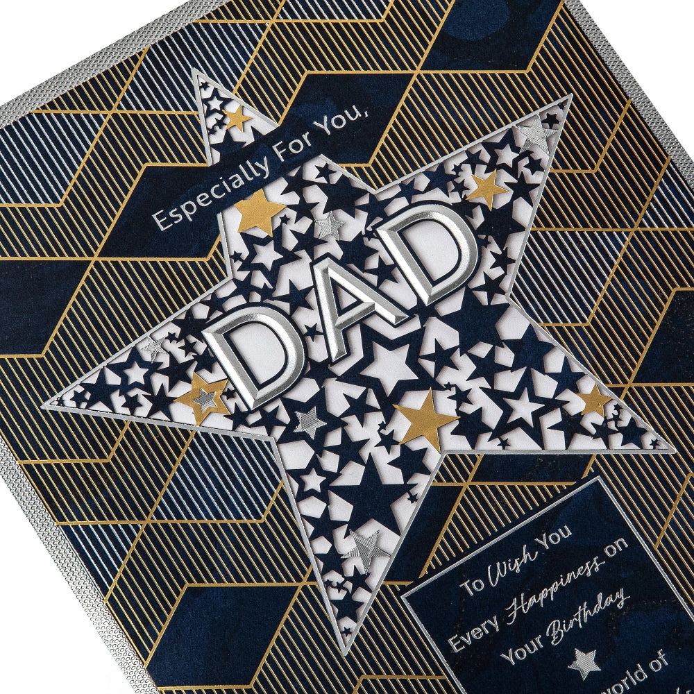 Dark Patterned Design with Star Dad Birthday Card
