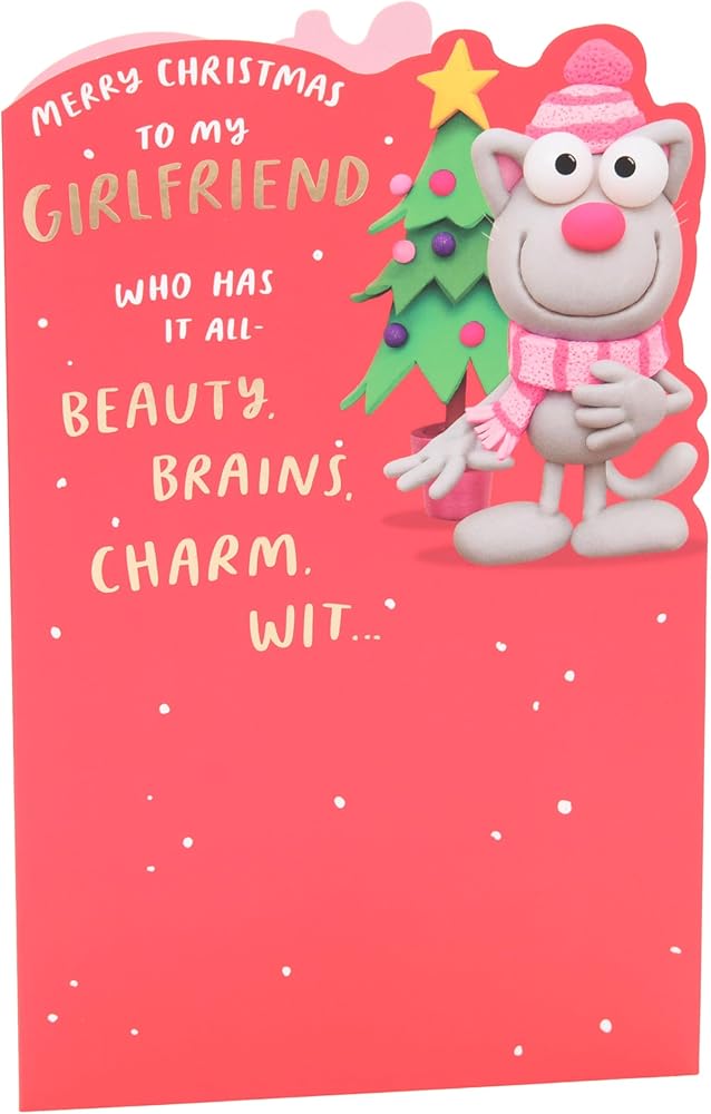 Crackers Cat with Xmas Tree Design Girlfriend Christmas Card